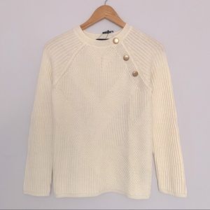 Fall Winter Classic Ribbed Button Knit Long Sleeve Sweater Top in Cream (EUR 34)